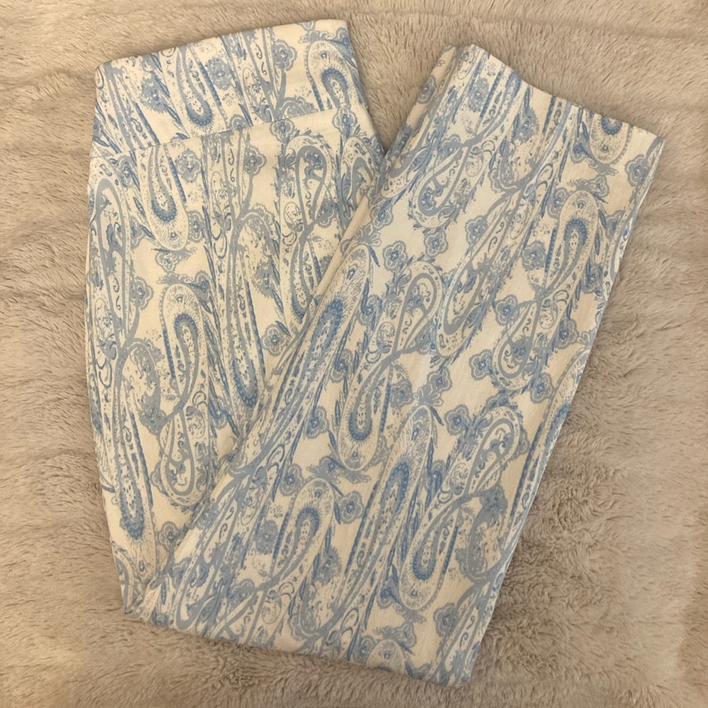 PREMISE Blue & White Paisley Pattern Stretch Capri Pants, size XS